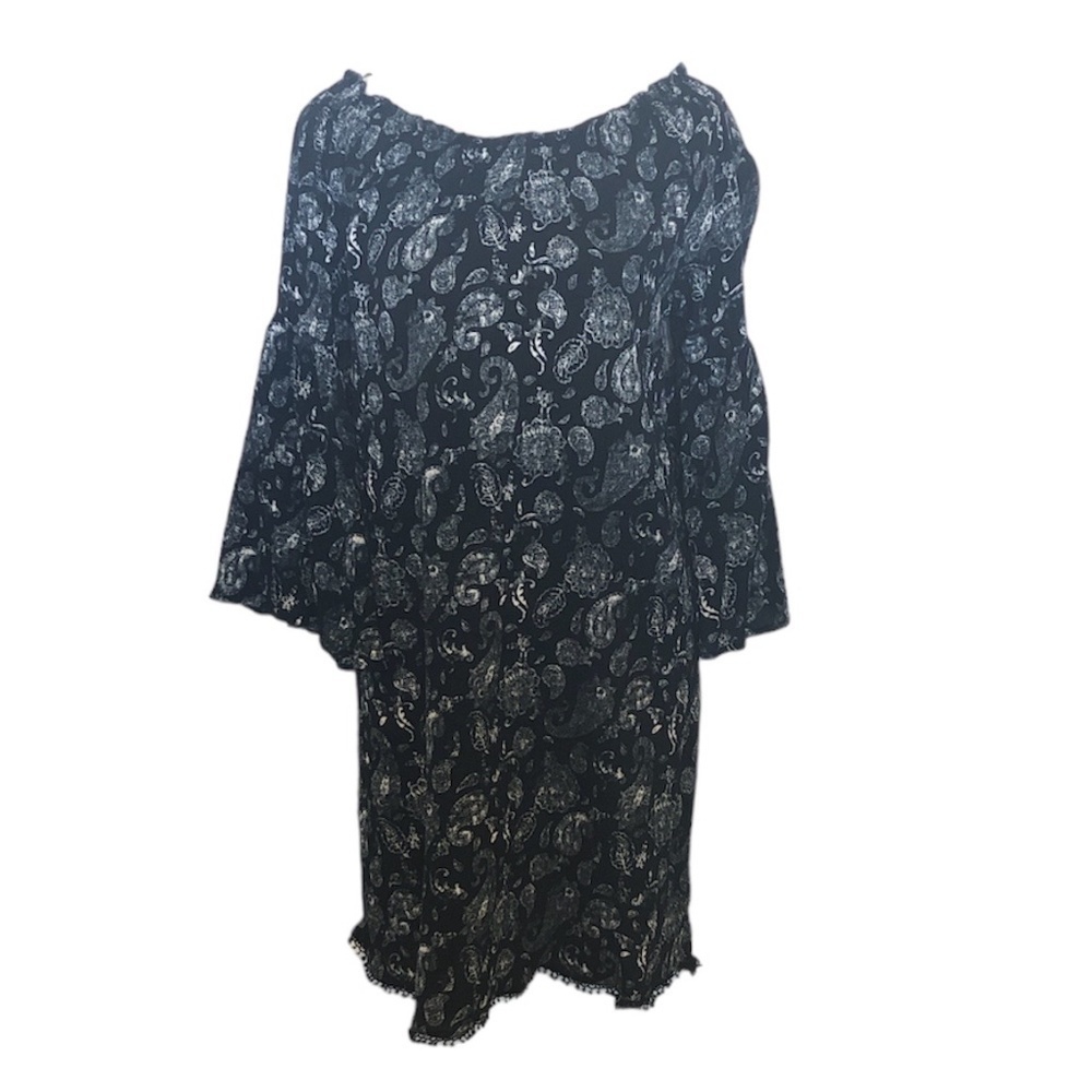 Knox Rose Dress boho black XL paisley off-the-shoulder bell sleeve silhouette - Picture 9 of 11
